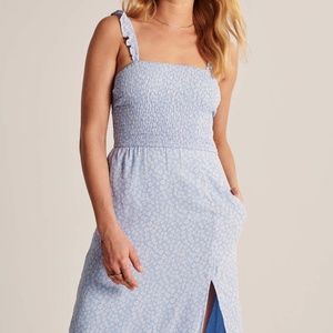 Abercrombie Smocked Midi Dress in Light Blue Patte